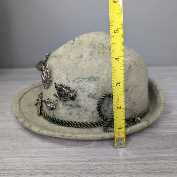 Vintage Austrian Tyrolean Classic Hunting Wool Hat w/ 14 Vintage Pins Size 52